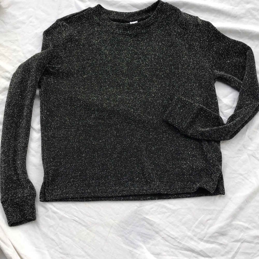 Black Metallic Shimmer Long Sleeve Top